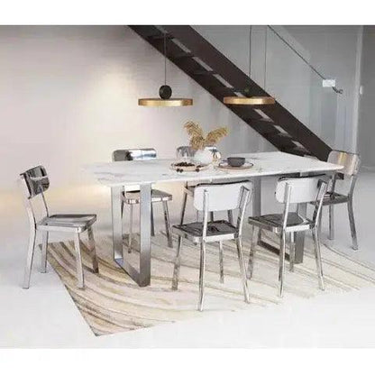 Atlas Dining Table White & Silver-Dining Tables-Zuo Modern-LOOMLAN