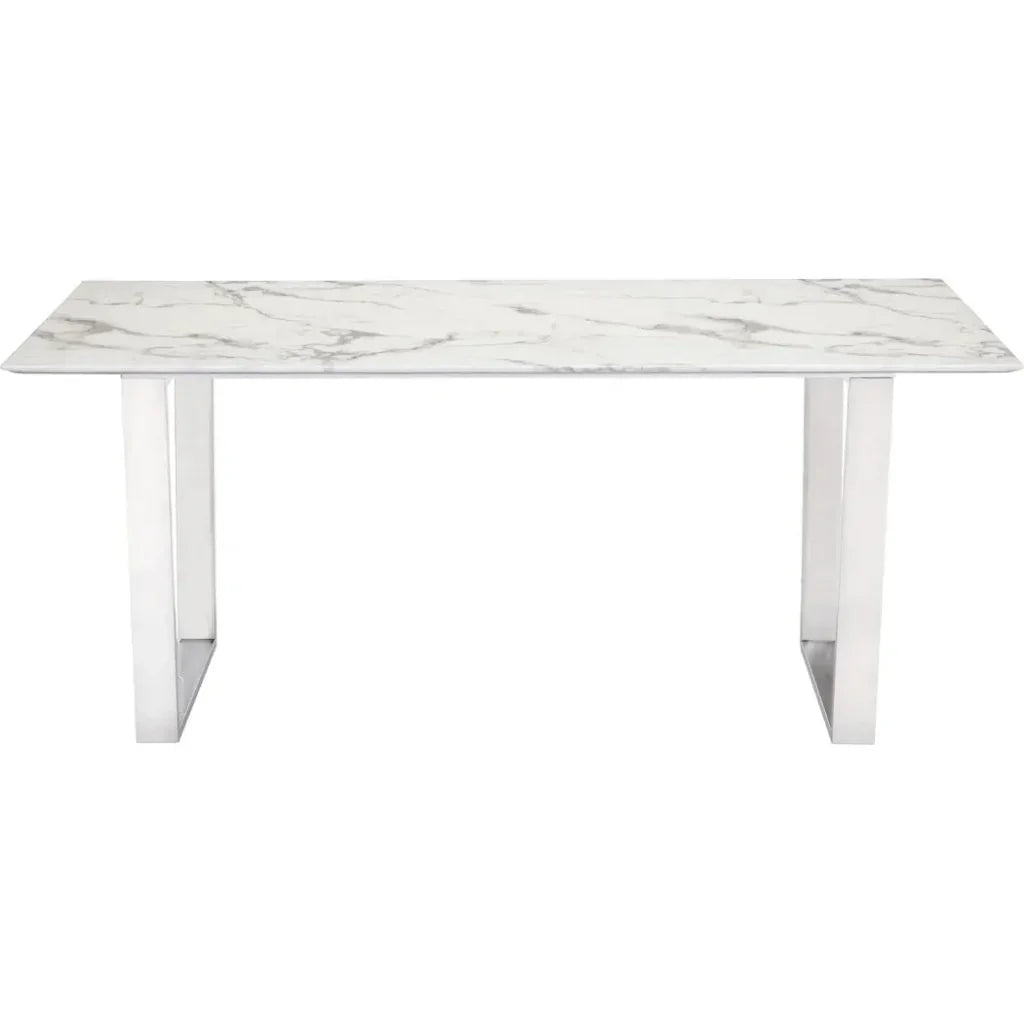Atlas Dining Table White & Silver-Dining Tables-Zuo Modern-LOOMLAN
