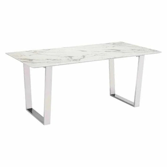 Atlas Dining Table White & Silver-Dining Tables-Zuo Modern-LOOMLAN