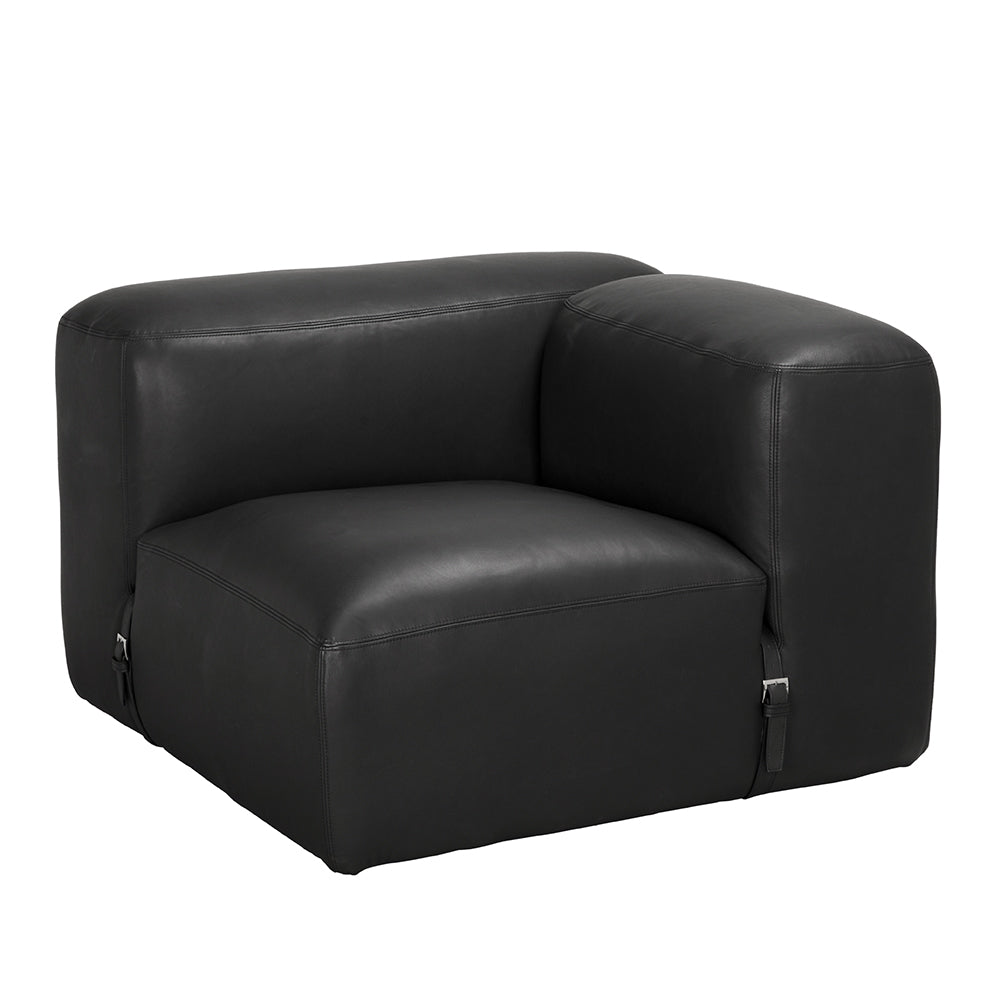 Augustus Matte Black Leather Modular Sofa-Modular Sofas-Noir-Right Facing-LOOMLAN