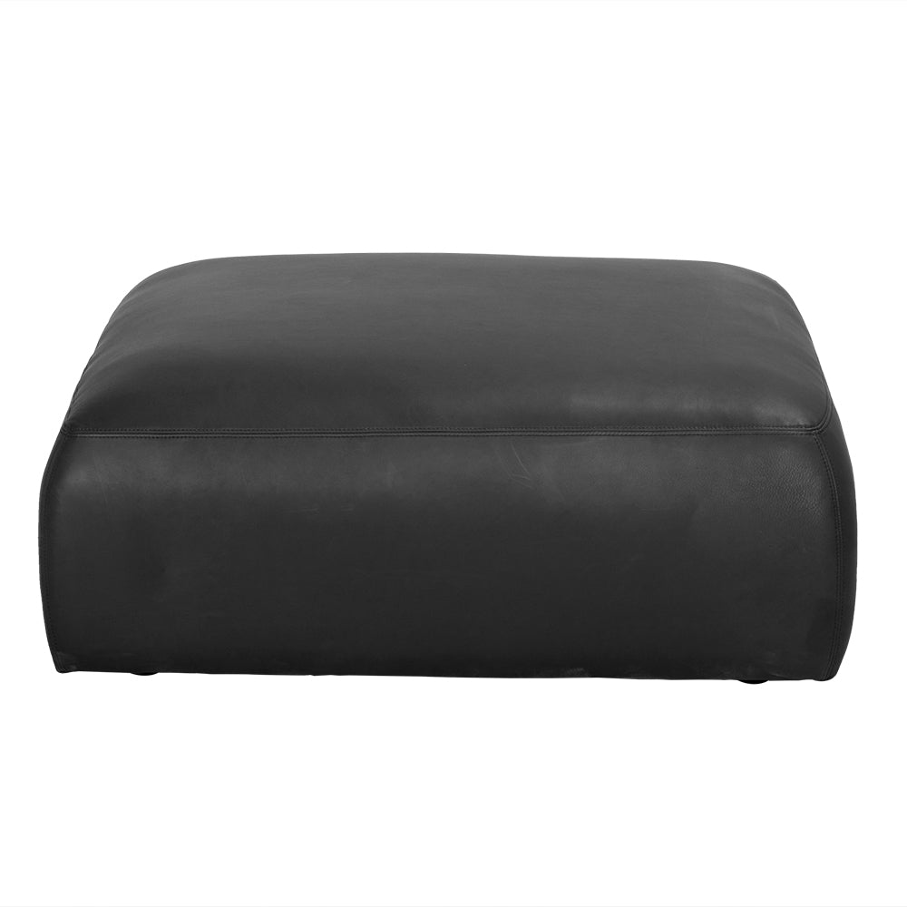 Augustus Matte Black Leather Ottoman-Ottomans-Noir-LOOMLAN