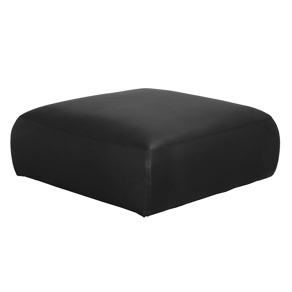 Augustus Matte Black Leather Ottoman-Ottomans-Noir-LOOMLAN