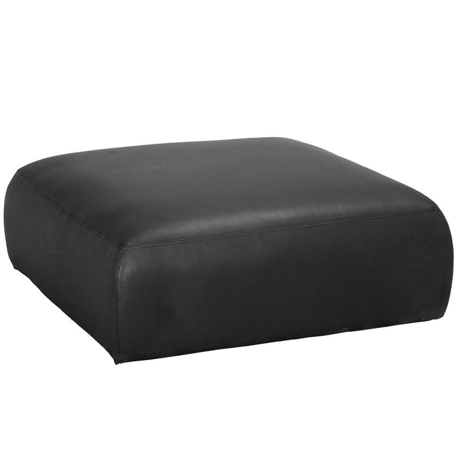 Augustus Matte Black Leather Ottoman-Ottomans-Noir-LOOMLAN
