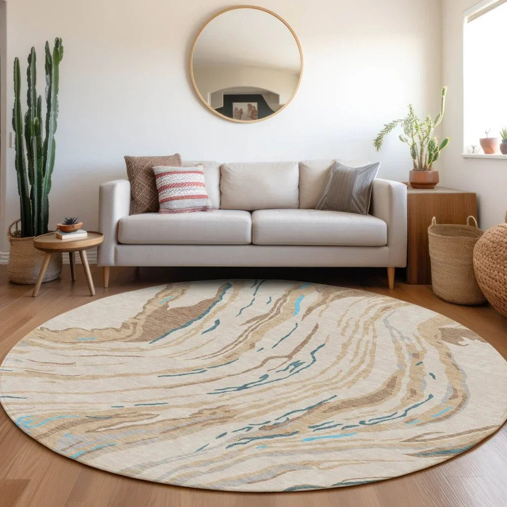 Aureva Beige Washable Indoor-Outdoor Rug-Outdoor Rugs-LOOMLAN Rugs-LOOMLAN