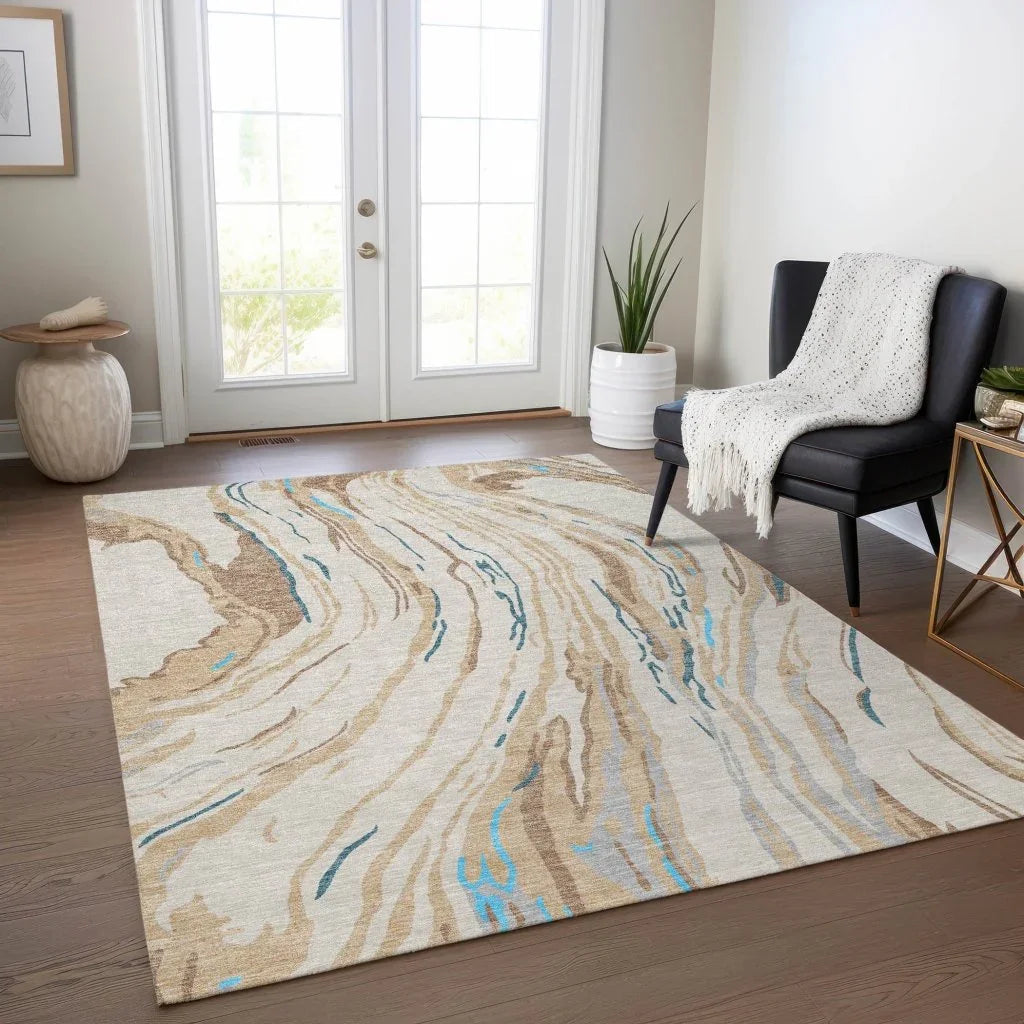 Aureva Beige Washable Indoor-Outdoor Rug-Outdoor Rugs-LOOMLAN Rugs-LOOMLAN