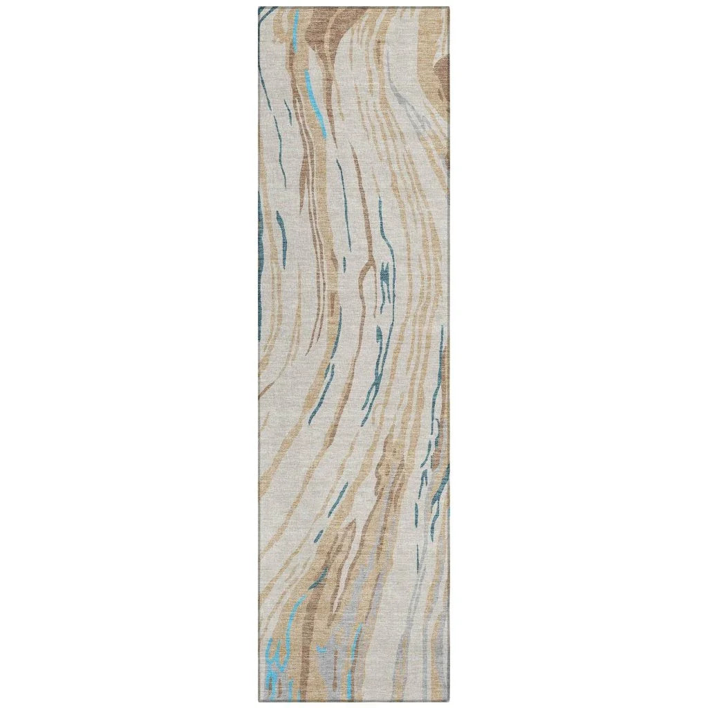 Aureva Beige Washable Indoor-Outdoor Rug-Outdoor Rugs-LOOMLAN Rugs-2'3" x 7'6"-LOOMLAN