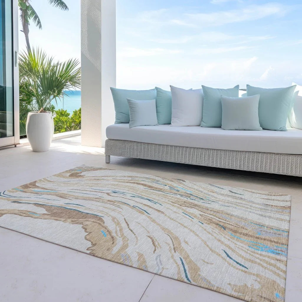 Aureva Beige Washable Indoor-Outdoor Rug-Outdoor Rugs-LOOMLAN Rugs-LOOMLAN