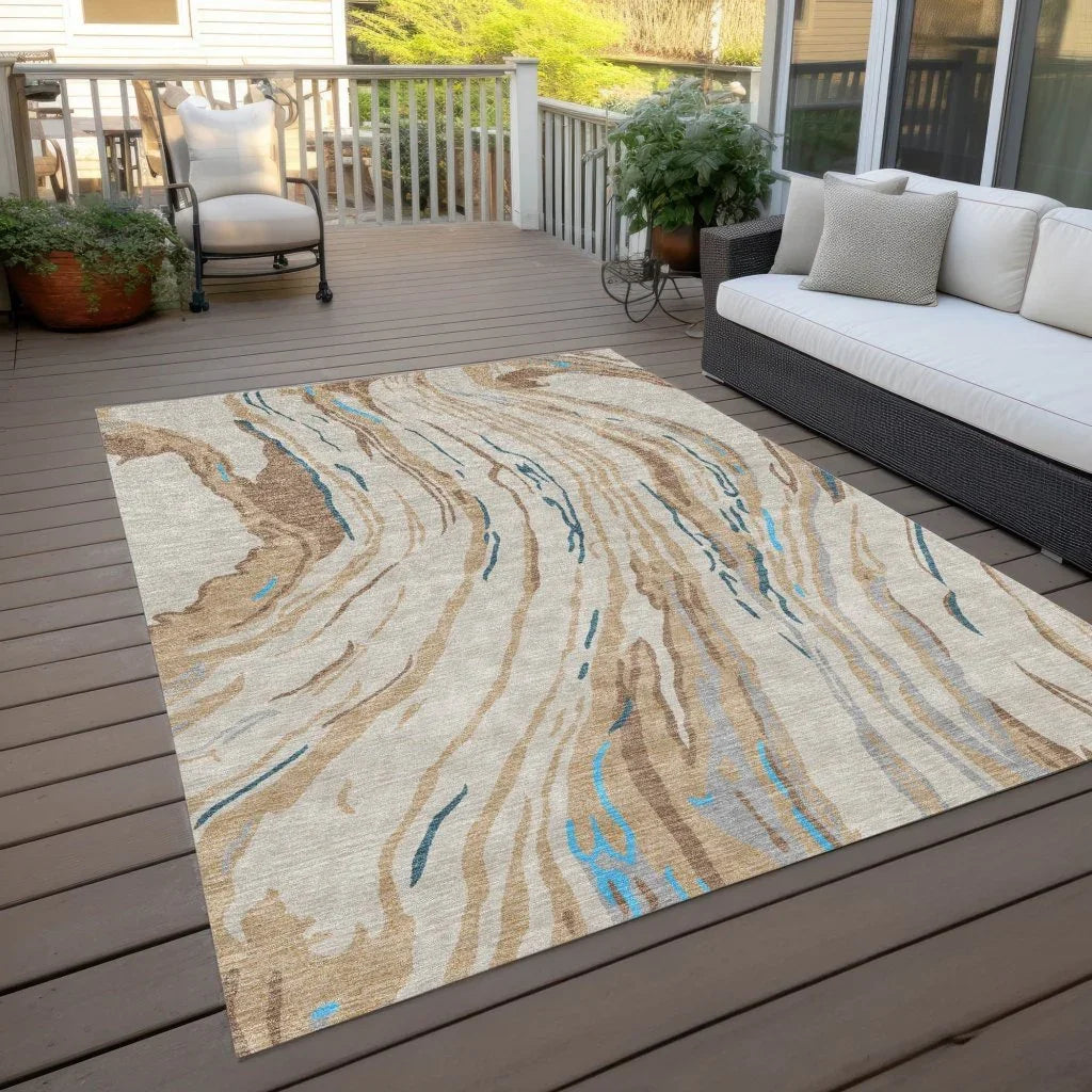 Aureva Beige Washable Indoor-Outdoor Rug-Outdoor Rugs-LOOMLAN Rugs-LOOMLAN