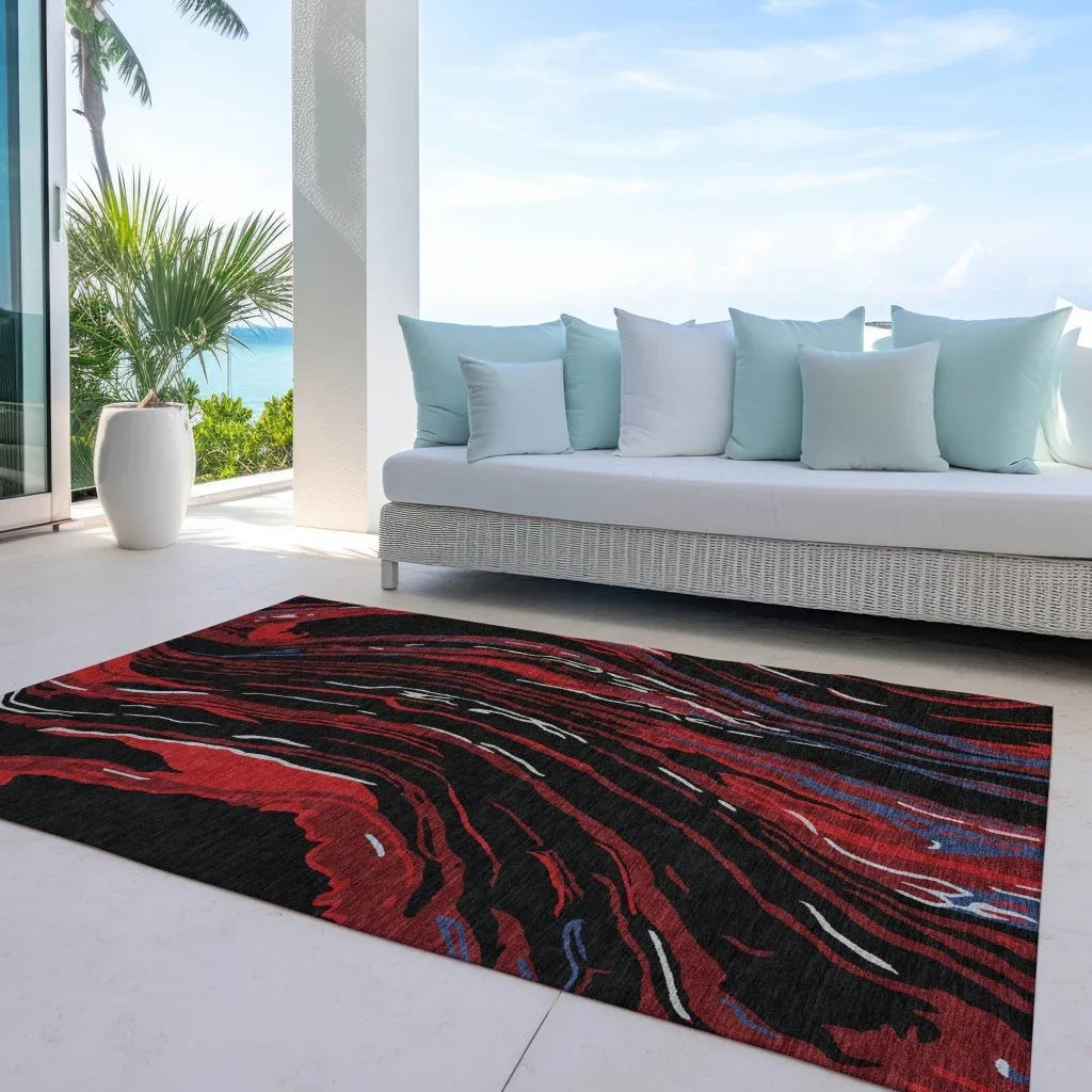 Aureva Black Washable Indoor-Outdoor Rug-Outdoor Rugs-LOOMLAN Rugs-LOOMLAN