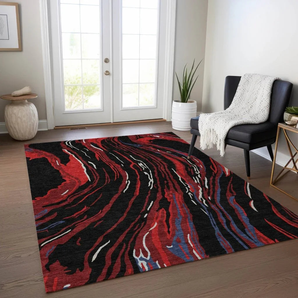Aureva Black Washable Indoor-Outdoor Rug-Outdoor Rugs-LOOMLAN Rugs-LOOMLAN