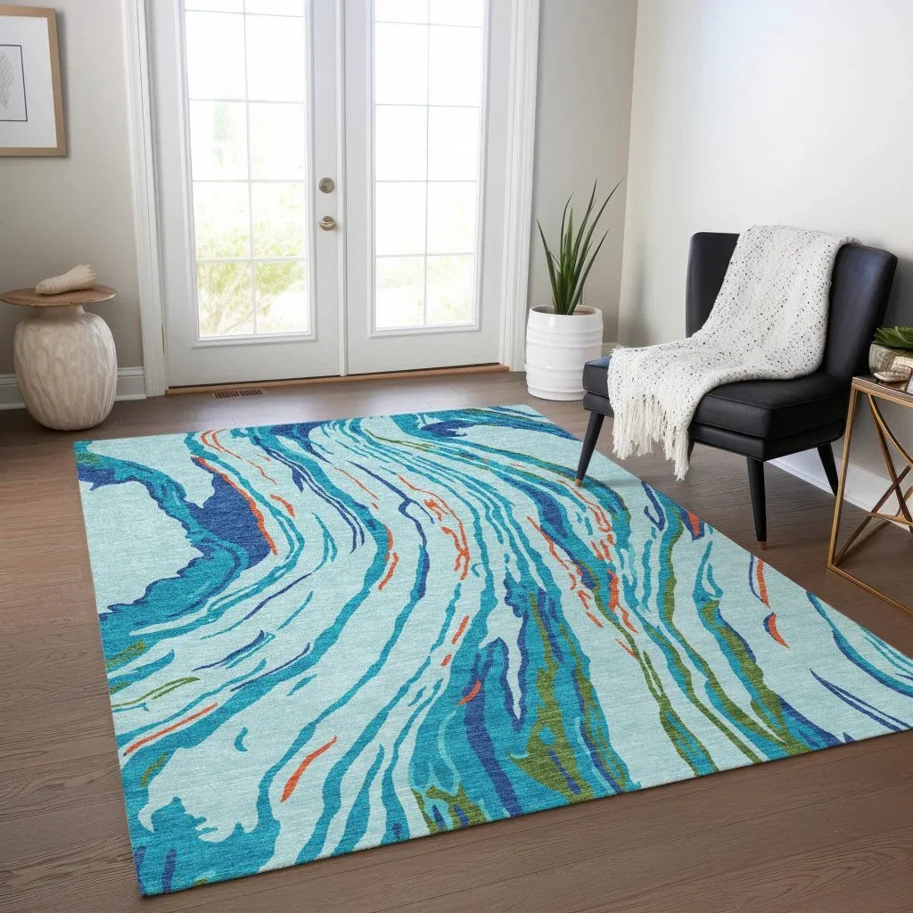 Aureva Blue Washable Indoor-Outdoor Rug-Outdoor Rugs-LOOMLAN Rugs-LOOMLAN