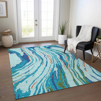 Aureva Blue Washable Indoor-Outdoor Rug-Outdoor Rugs-LOOMLAN Rugs-LOOMLAN