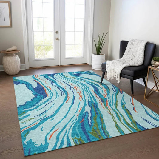 Aureva Blue Washable Indoor-Outdoor Rug-Outdoor Rugs-LOOMLAN Rugs-LOOMLAN