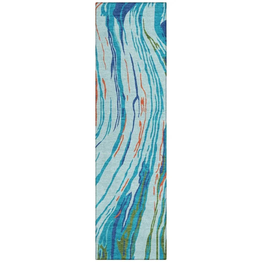 Aureva Blue Washable Indoor-Outdoor Rug-Outdoor Rugs-LOOMLAN Rugs-2'3" x 7'6"-LOOMLAN