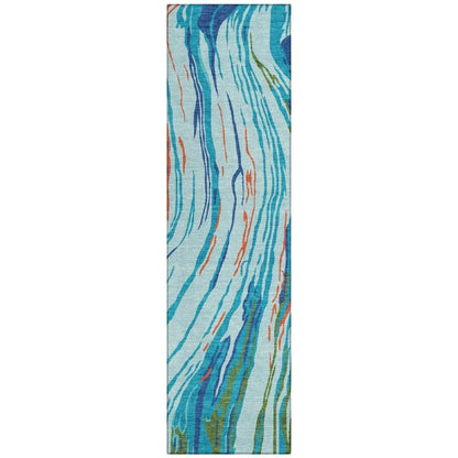 Aureva Blue Washable Indoor-Outdoor Rug-Outdoor Rugs-LOOMLAN Rugs-2'3" x 7'6"-LOOMLAN