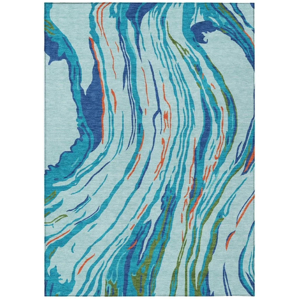 Aureva Blue Washable Indoor-Outdoor Rug-Outdoor Rugs-LOOMLAN Rugs-2'6" x 3'10"-LOOMLAN