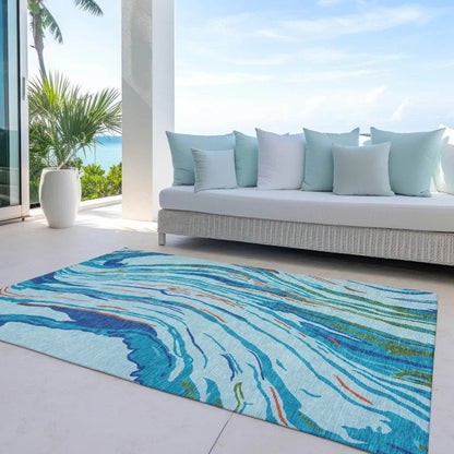 Aureva Blue Washable Indoor-Outdoor Rug-Outdoor Rugs-LOOMLAN Rugs-LOOMLAN