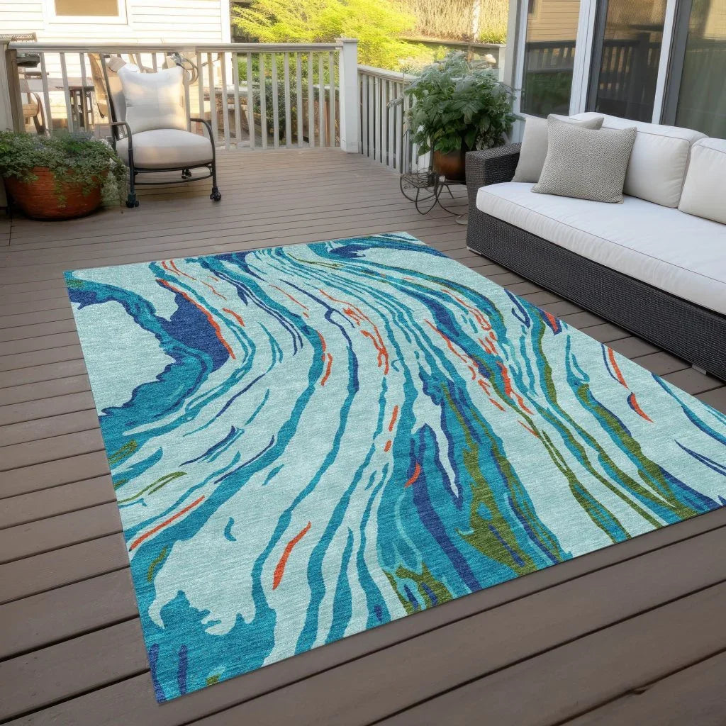 Aureva Blue Washable Indoor-Outdoor Rug-Outdoor Rugs-LOOMLAN Rugs-LOOMLAN