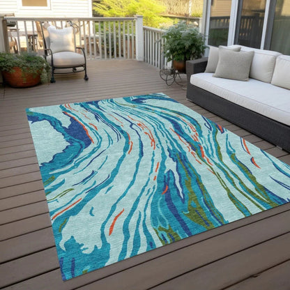 Aureva Blue Washable Indoor-Outdoor Rug-Outdoor Rugs-LOOMLAN Rugs-LOOMLAN