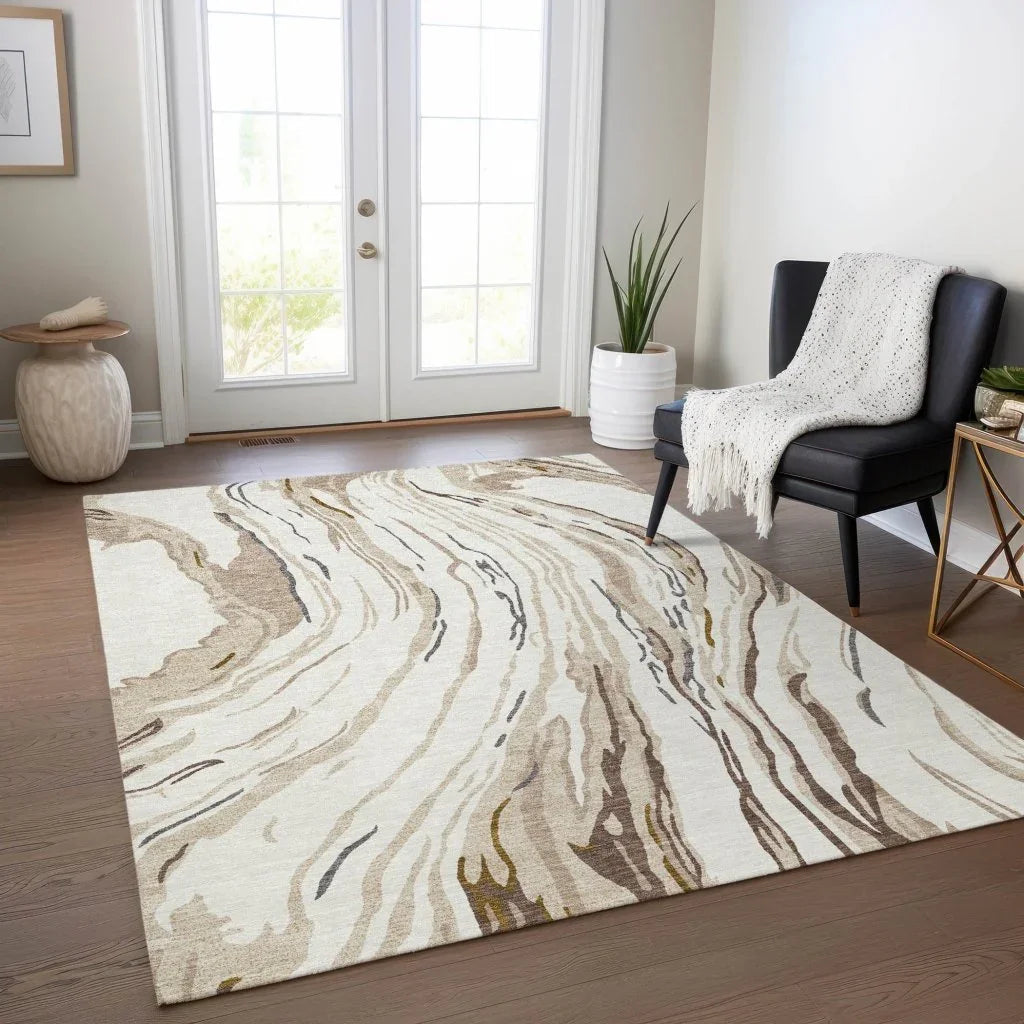 Aureva Ivory Washable Indoor-Outdoor Rug-Outdoor Rugs-LOOMLAN Rugs-LOOMLAN