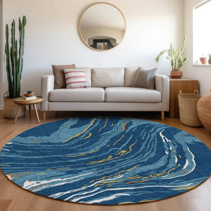 Aureva Navy Washable Indoor-Outdoor Rug-Outdoor Rugs-LOOMLAN Rugs-LOOMLAN