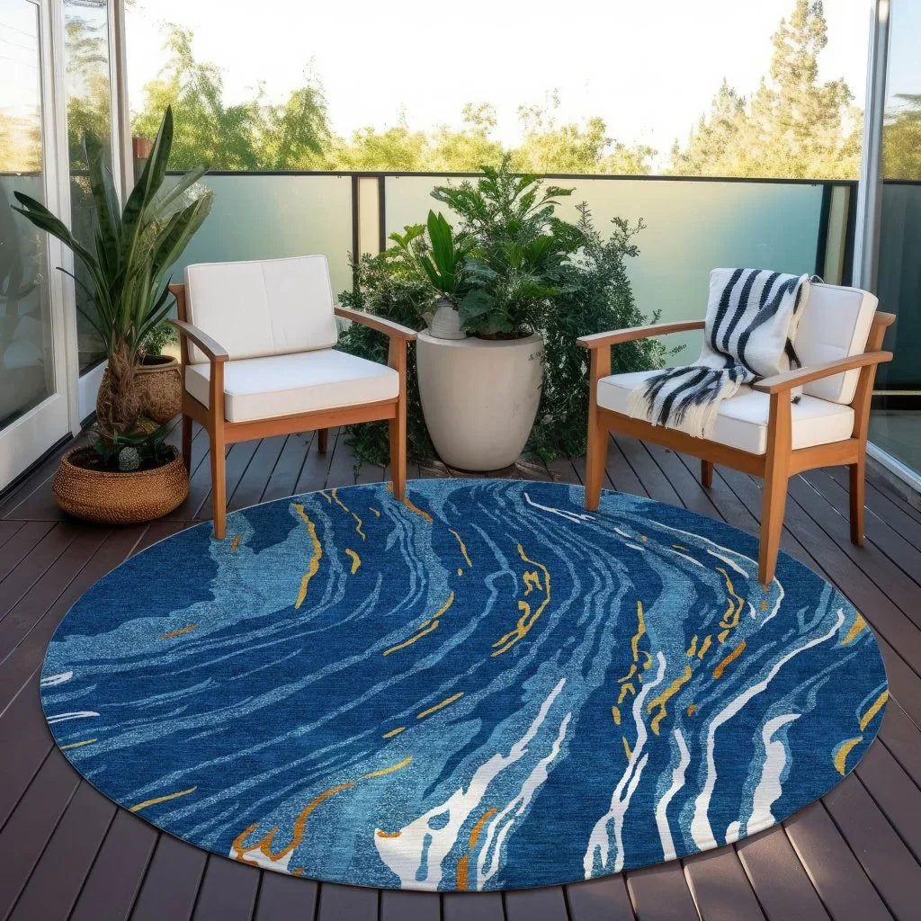 Aureva Navy Washable Indoor-Outdoor Rug-Outdoor Rugs-LOOMLAN Rugs-LOOMLAN