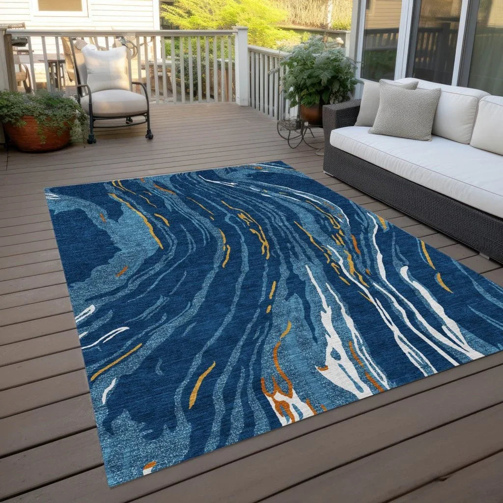 Aureva Navy Washable Indoor-Outdoor Rug-Outdoor Rugs-LOOMLAN Rugs-LOOMLAN