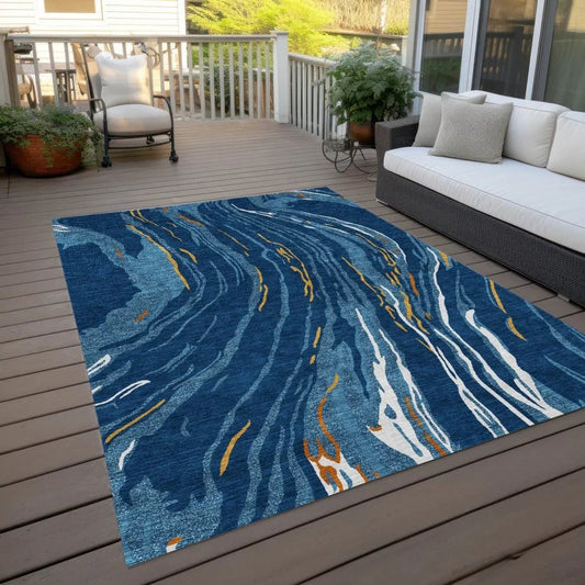Aureva Navy Washable Indoor-Outdoor Rug-Outdoor Rugs-LOOMLAN Rugs-LOOMLAN