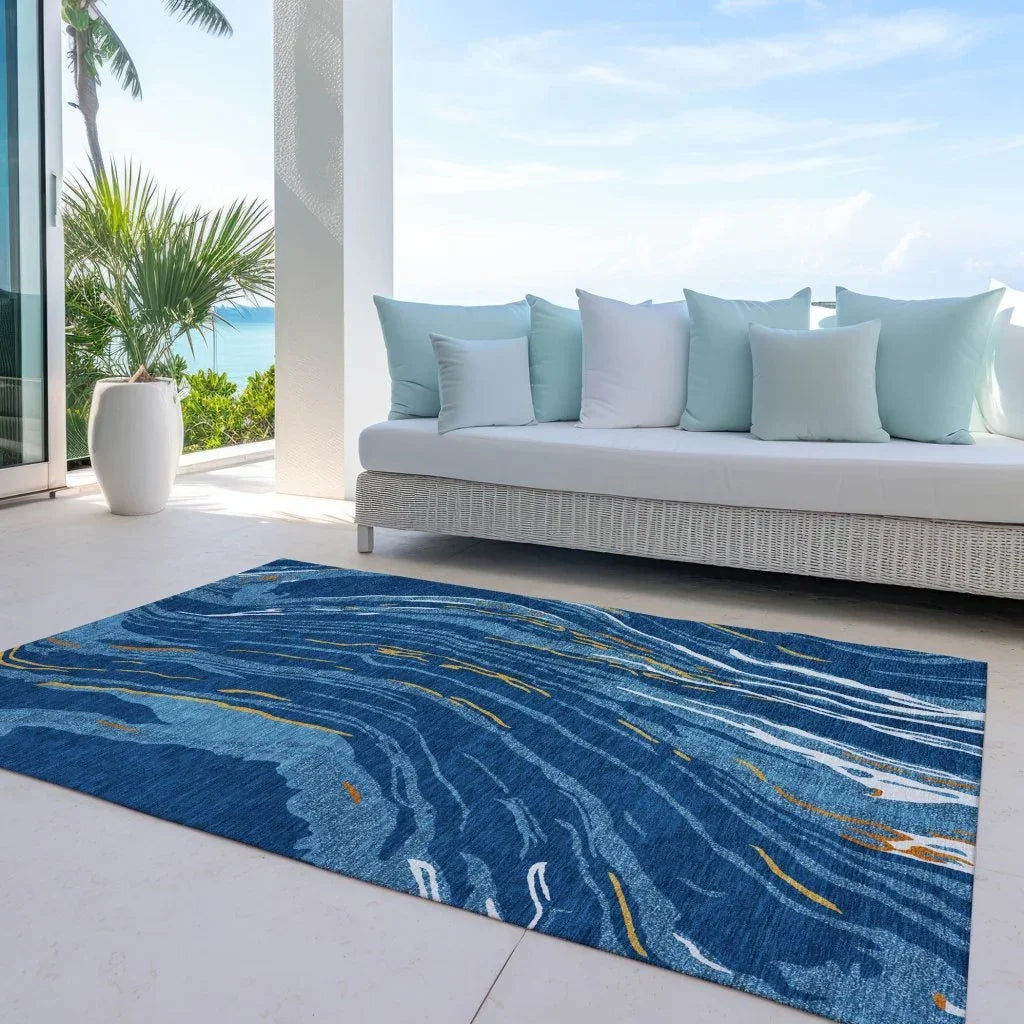 Aureva Navy Washable Indoor-Outdoor Rug-Outdoor Rugs-LOOMLAN Rugs-LOOMLAN