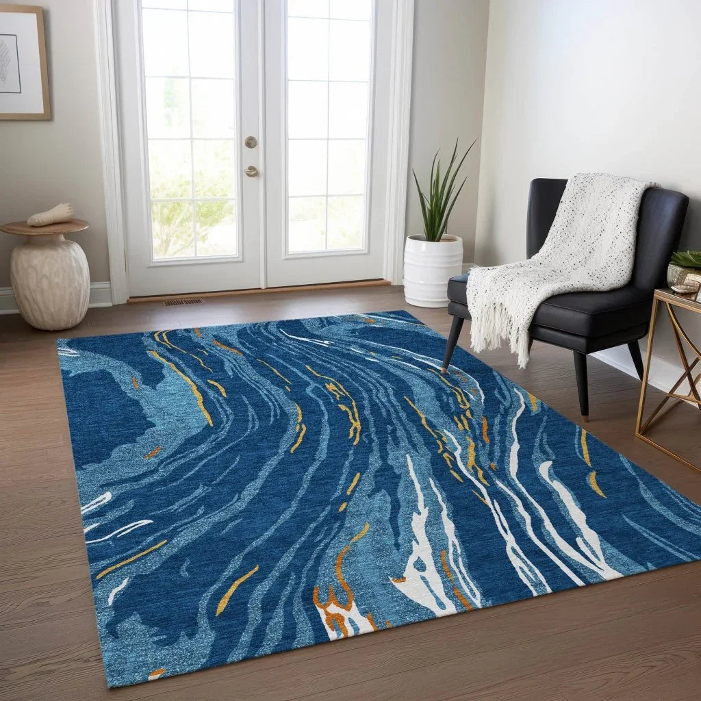 Aureva Navy Washable Indoor-Outdoor Rug-Outdoor Rugs-LOOMLAN Rugs-LOOMLAN