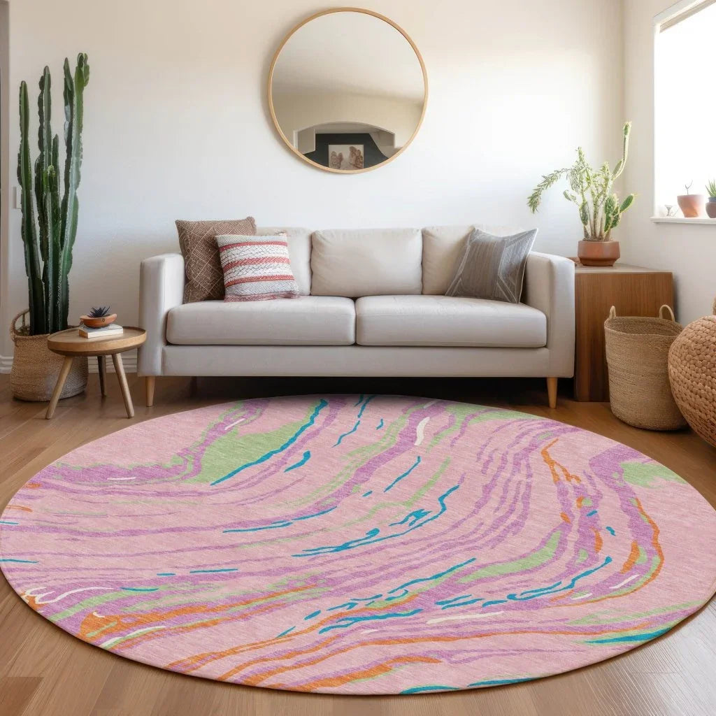Aureva Pink Washable Indoor-Outdoor Rug-Outdoor Rugs-LOOMLAN Rugs-LOOMLAN