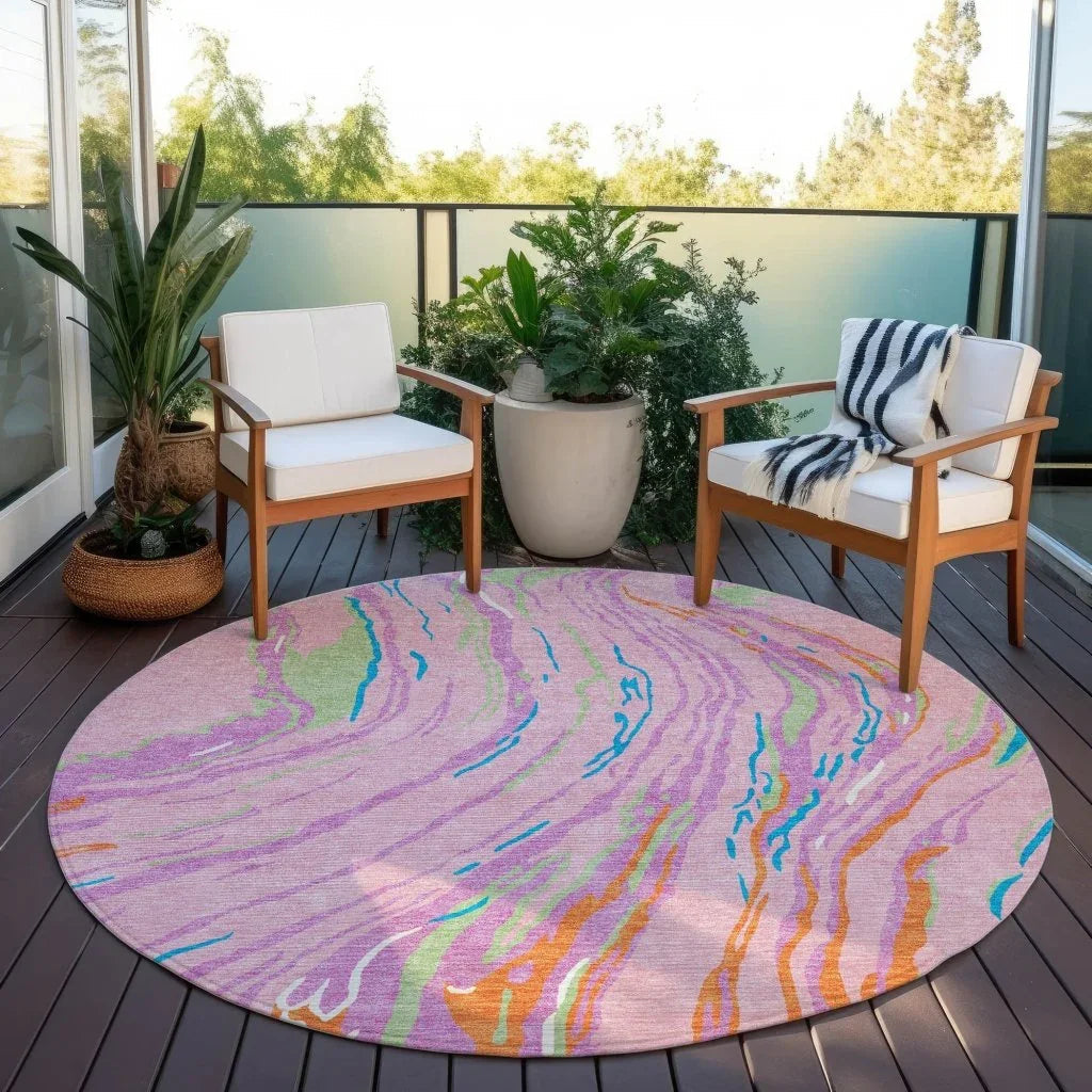 Aureva Pink Washable Indoor-Outdoor Rug-Outdoor Rugs-LOOMLAN Rugs-LOOMLAN