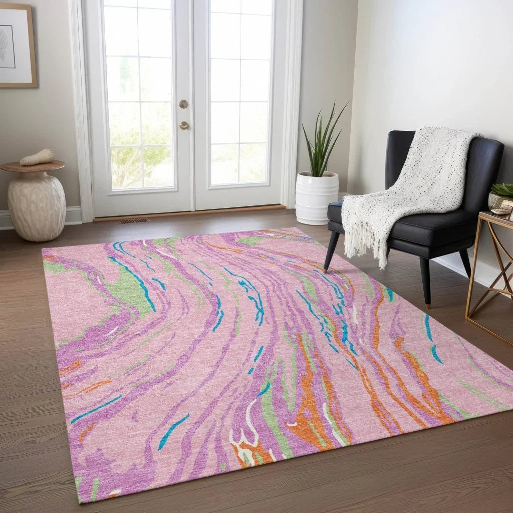 Aureva Pink Washable Indoor-Outdoor Rug-Outdoor Rugs-LOOMLAN Rugs-LOOMLAN