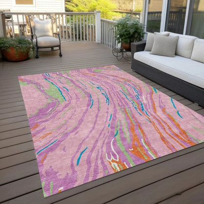 Aureva Pink Washable Indoor-Outdoor Rug-Outdoor Rugs-LOOMLAN Rugs-LOOMLAN