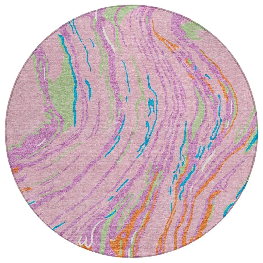 Aureva Pink Washable Indoor-Outdoor Rug-Outdoor Rugs-LOOMLAN Rugs-8' x 8'-LOOMLAN