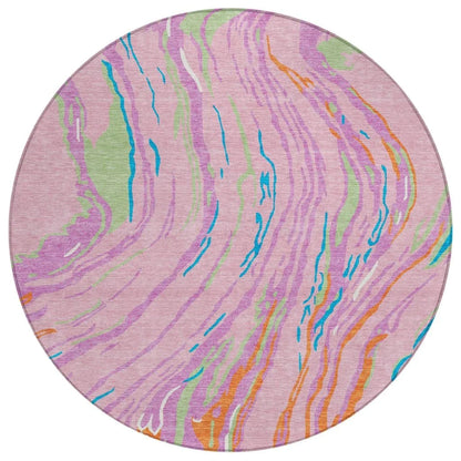 Aureva Pink Washable Indoor-Outdoor Rug-Outdoor Rugs-LOOMLAN Rugs-8' x 8'-LOOMLAN