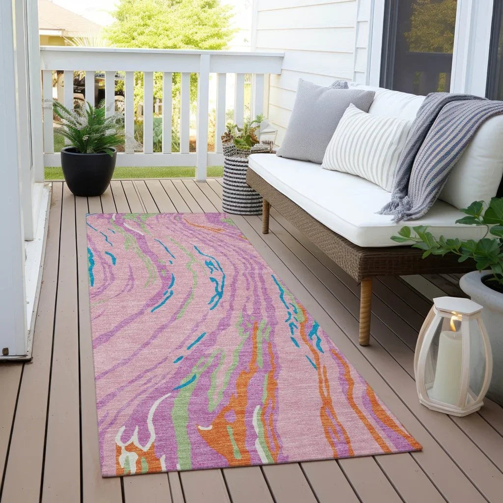 Aureva Pink Washable Indoor-Outdoor Rug-Outdoor Rugs-LOOMLAN Rugs-LOOMLAN