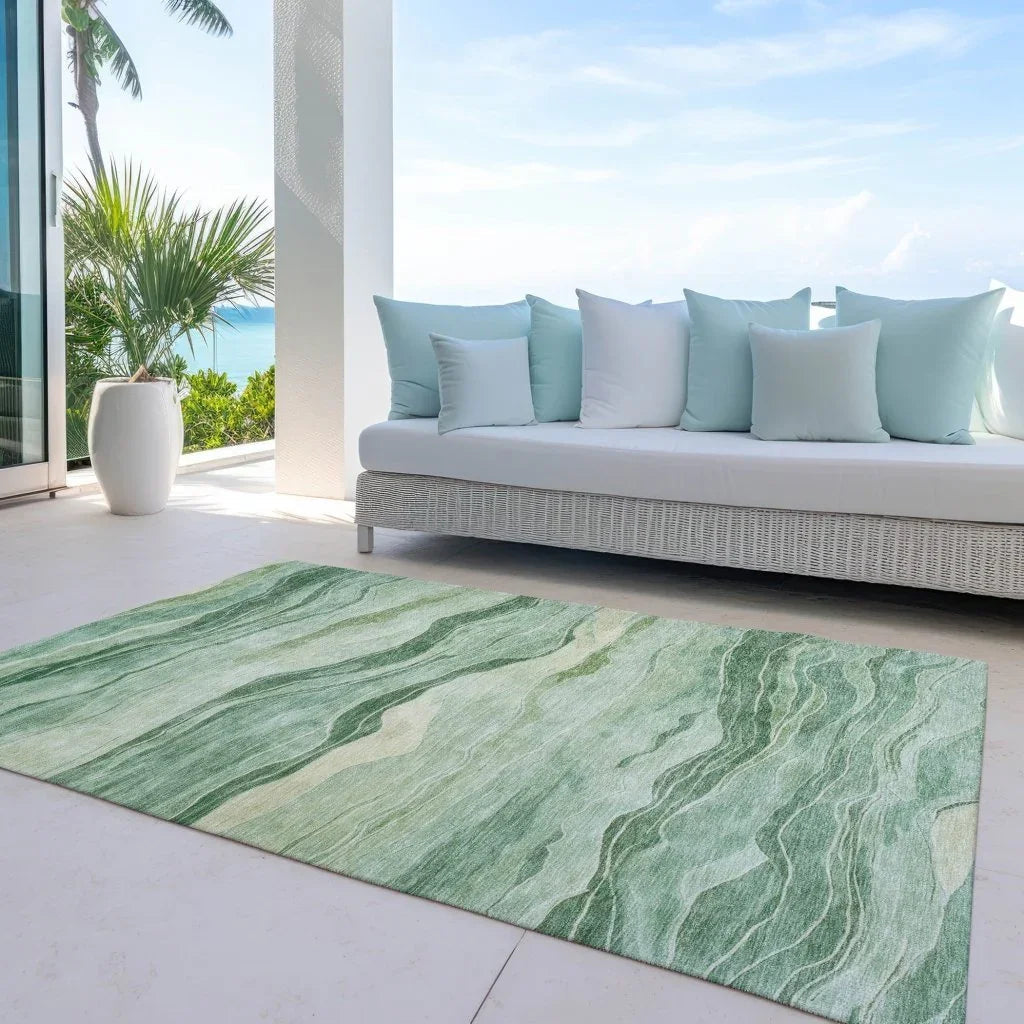 Aurienne Green Washable Indoor - Outdoor Rug - LOOMLAN - LOOMLAN Rugs - Outdoor Rugs