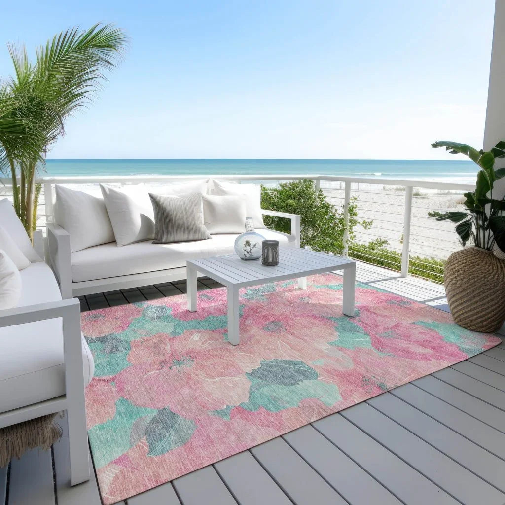 Aurithra Pink Washable Indoor - Outdoor Rug - LOOMLAN - LOOMLAN Rugs - Outdoor Rugs