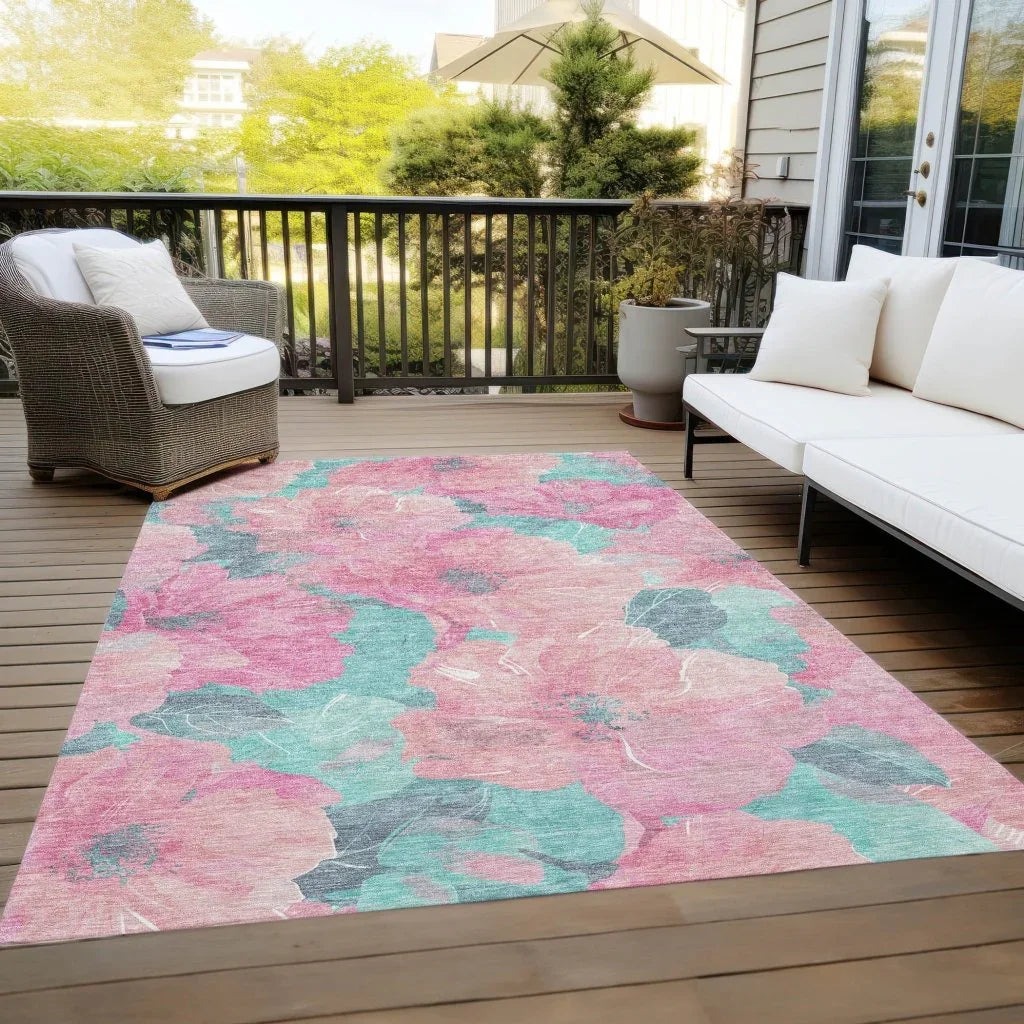 Aurithra Pink Washable Indoor - Outdoor Rug - LOOMLAN - LOOMLAN Rugs - Outdoor Rugs