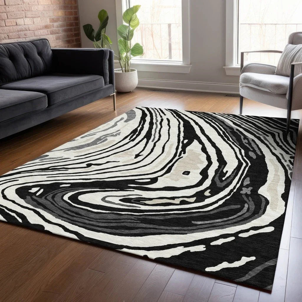 Avelia Black Washable Indoor-Outdoor Rug-Outdoor Rugs-LOOMLAN Rugs-LOOMLAN