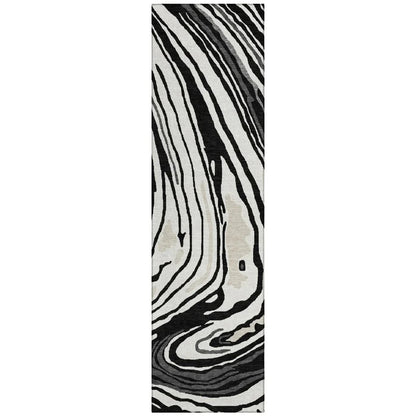 Avelia Black Washable Indoor-Outdoor Rug-Outdoor Rugs-LOOMLAN Rugs-2'3" x 7'6"-LOOMLAN