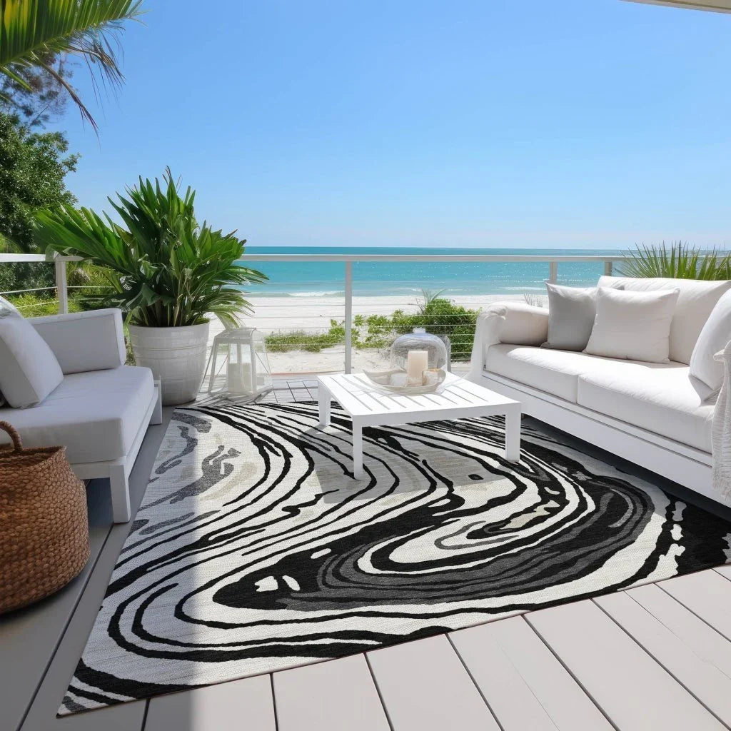 Avelia Black Washable Indoor-Outdoor Rug-Outdoor Rugs-LOOMLAN Rugs-LOOMLAN