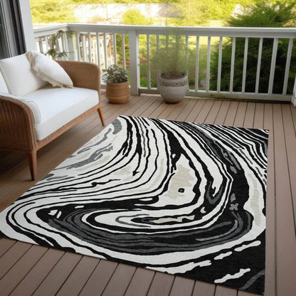 Avelia Black Washable Indoor-Outdoor Rug-Outdoor Rugs-LOOMLAN Rugs-LOOMLAN