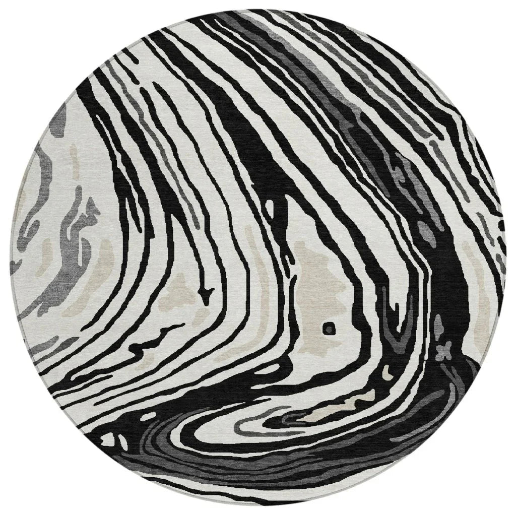 Avelia Black Washable Indoor-Outdoor Rug-Outdoor Rugs-LOOMLAN Rugs-8' x 8'-LOOMLAN