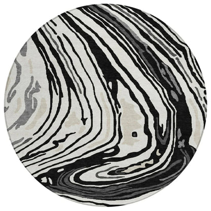 Avelia Black Washable Indoor-Outdoor Rug-Outdoor Rugs-LOOMLAN Rugs-8' x 8'-LOOMLAN