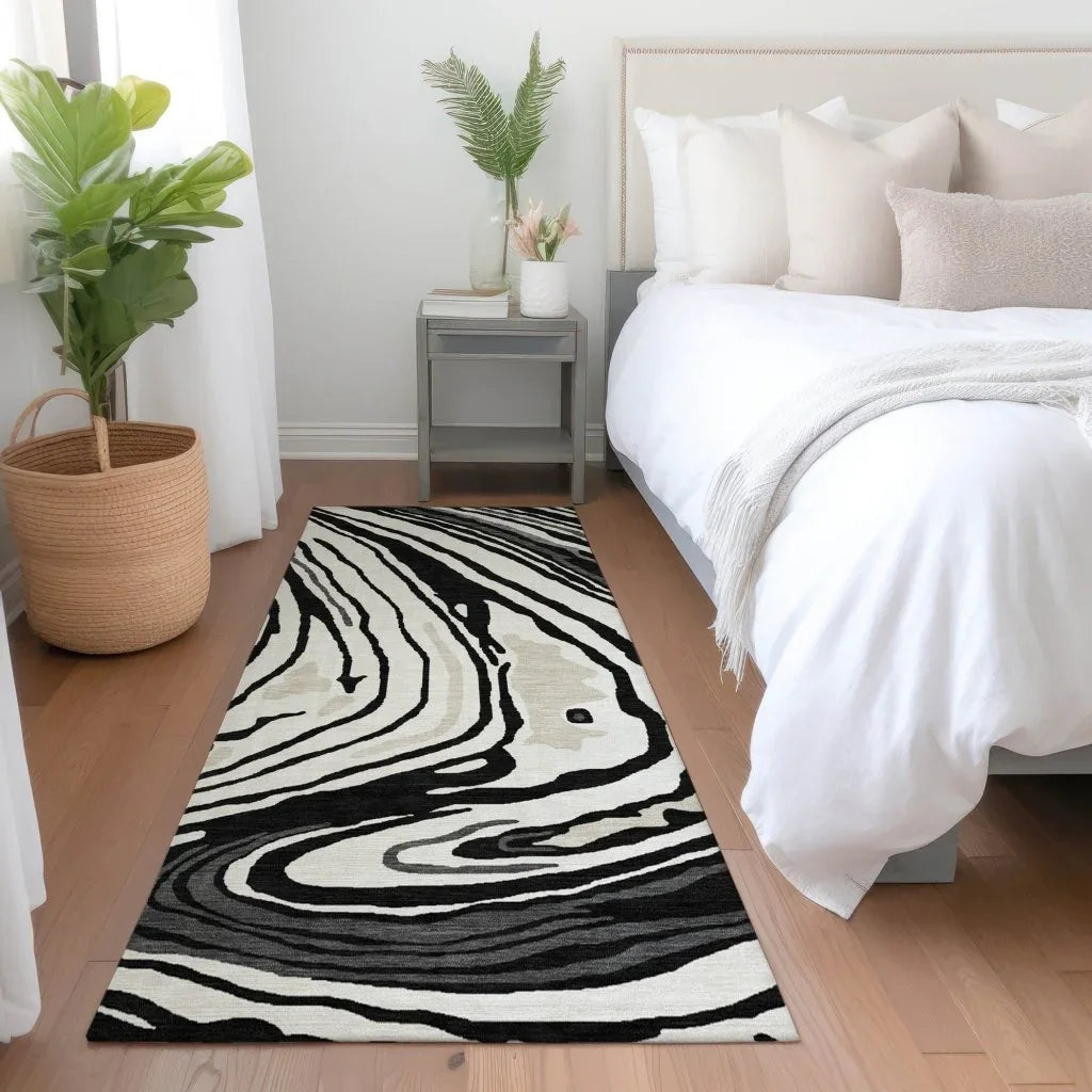 Avelia Black Washable Indoor-Outdoor Rug-Outdoor Rugs-LOOMLAN Rugs-LOOMLAN
