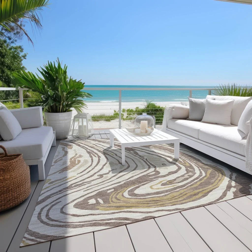 Avelia Brown Washable Indoor-Outdoor Rug-Outdoor Rugs-LOOMLAN Rugs-LOOMLAN