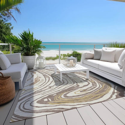 Avelia Brown Washable Indoor-Outdoor Rug-Outdoor Rugs-LOOMLAN Rugs-LOOMLAN