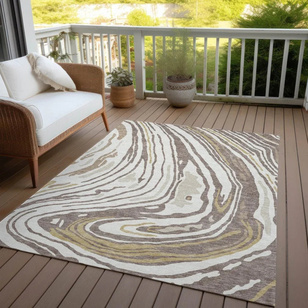 Avelia Brown Washable Indoor-Outdoor Rug-Outdoor Rugs-LOOMLAN Rugs-LOOMLAN